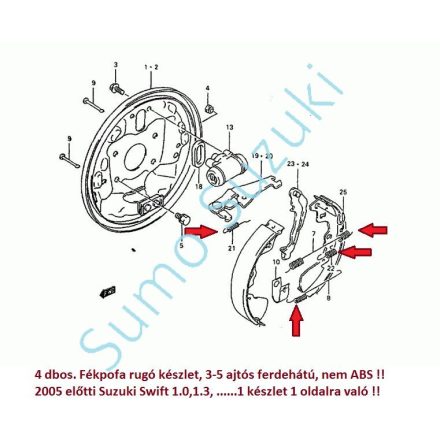 Swift Zadný Brzdypofa rugóZásoba 3-5 ajtos NEM ABS-es 1990-2003-ig modellekhez! E-53200-NEMABS-3-5